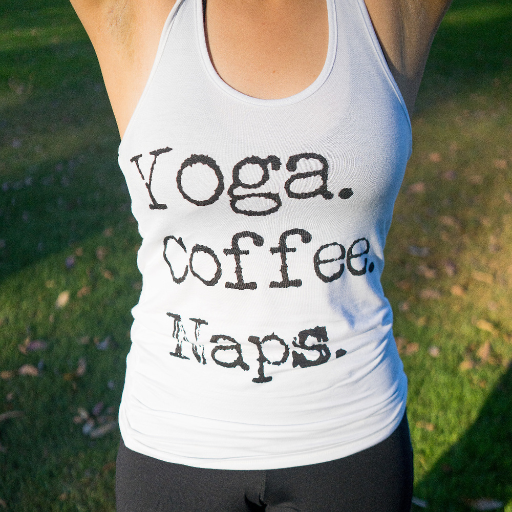 Yoga Coffee Naps Racerback Long Tank Top